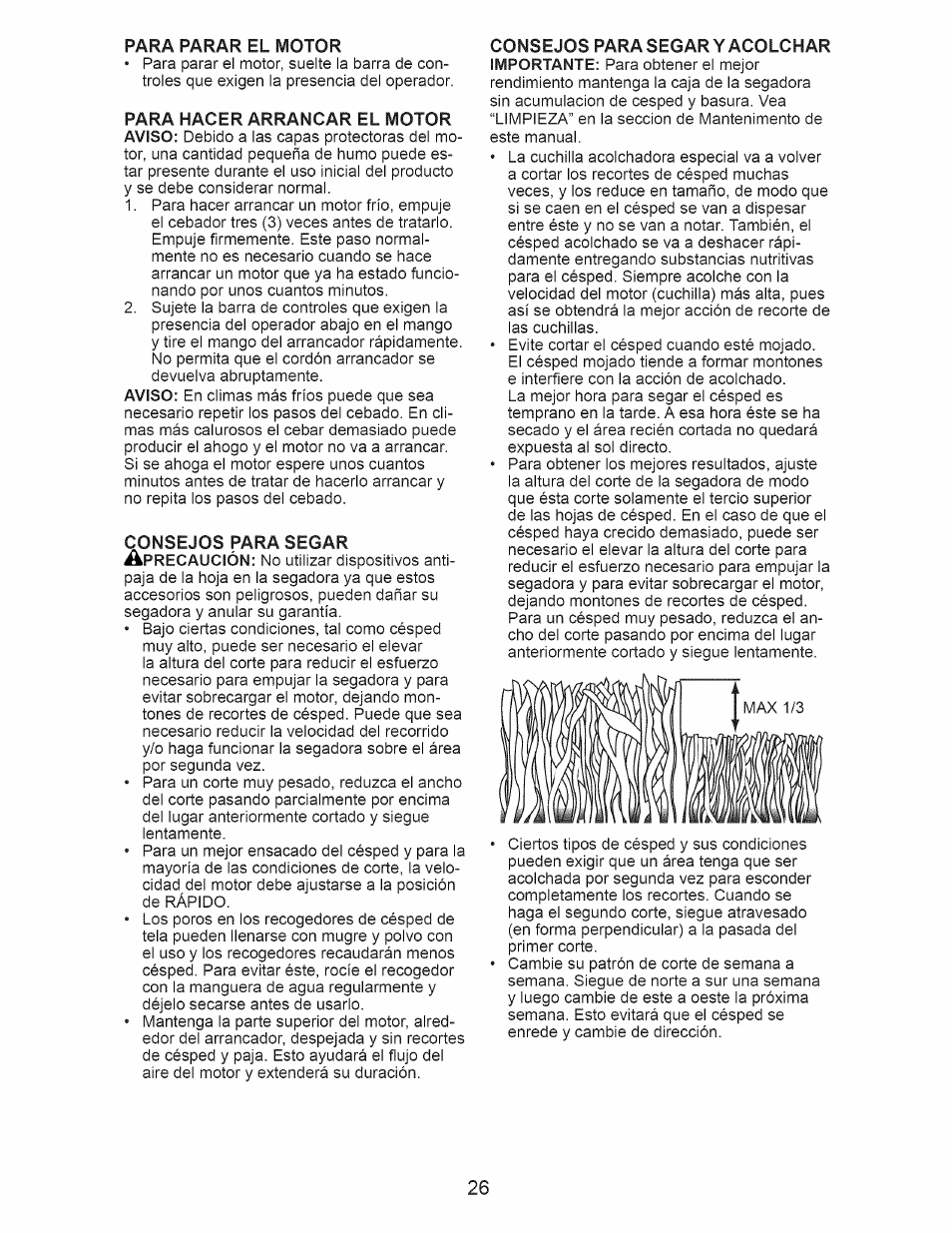 Para hacer arrancar el motor | Craftsman 917.389020 User Manual | Page 26 / 44