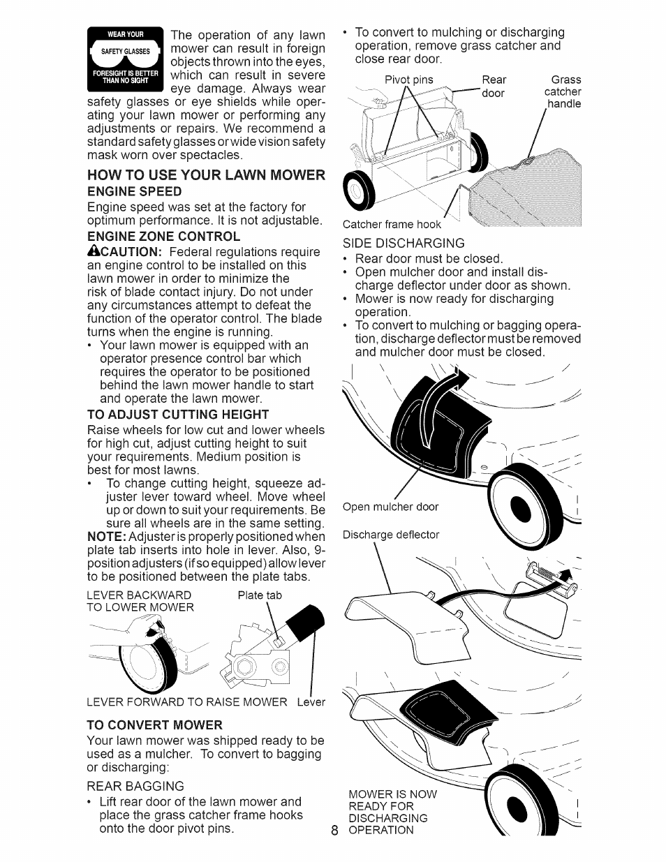 How to use your lawn mower, Engine speed, To convert mower | Craftsman 917.389020 User Manual | Page 8 / 44