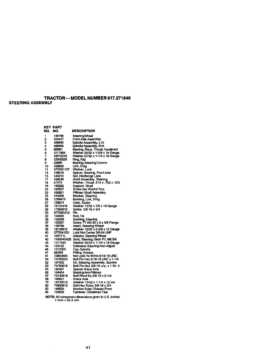 Steering assembly, Tractor | Craftsman 917.271840 User Manual | Page 41 / 60