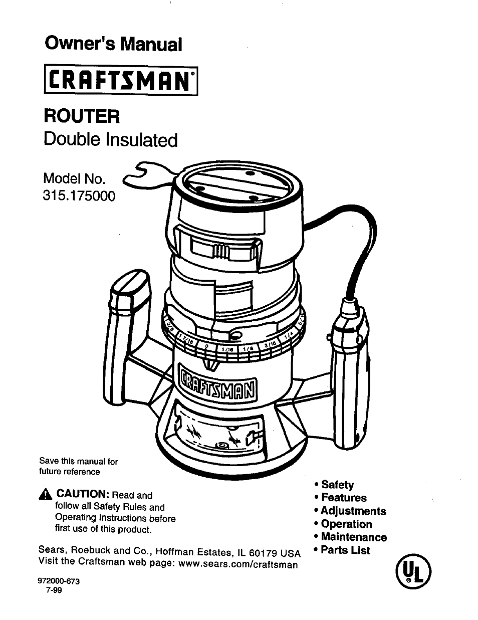 Craftsman 315.175000 User Manual | 20 pages