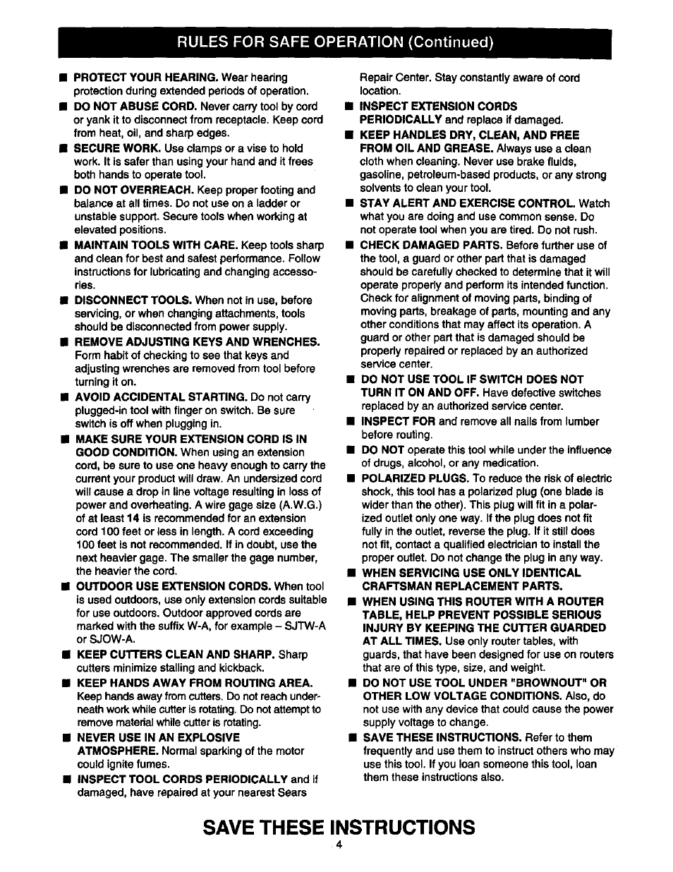 Save these instructions | Craftsman 315.175000 User Manual | Page 4 / 20