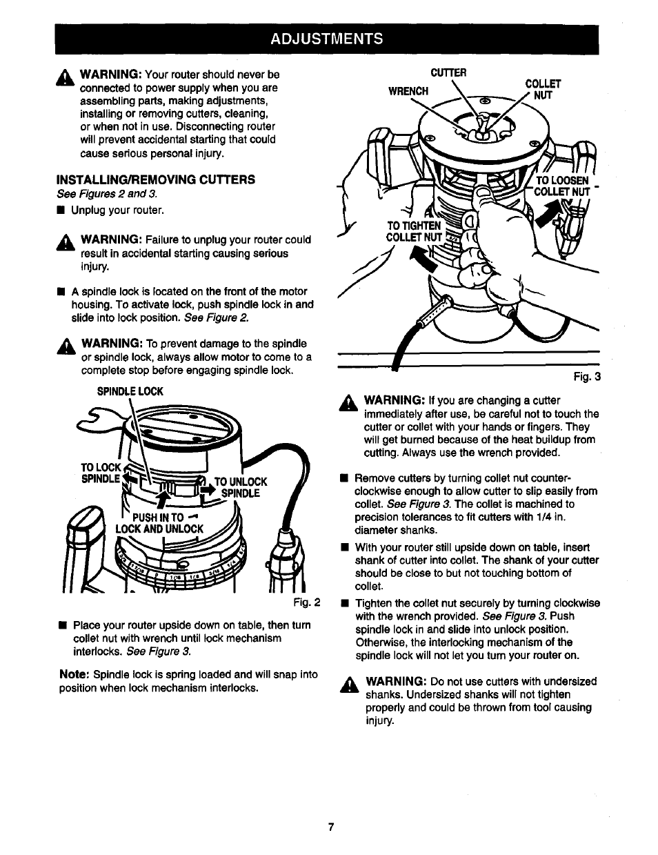 Installing/removing cutters | Craftsman 315.175000 User Manual | Page 7 / 20