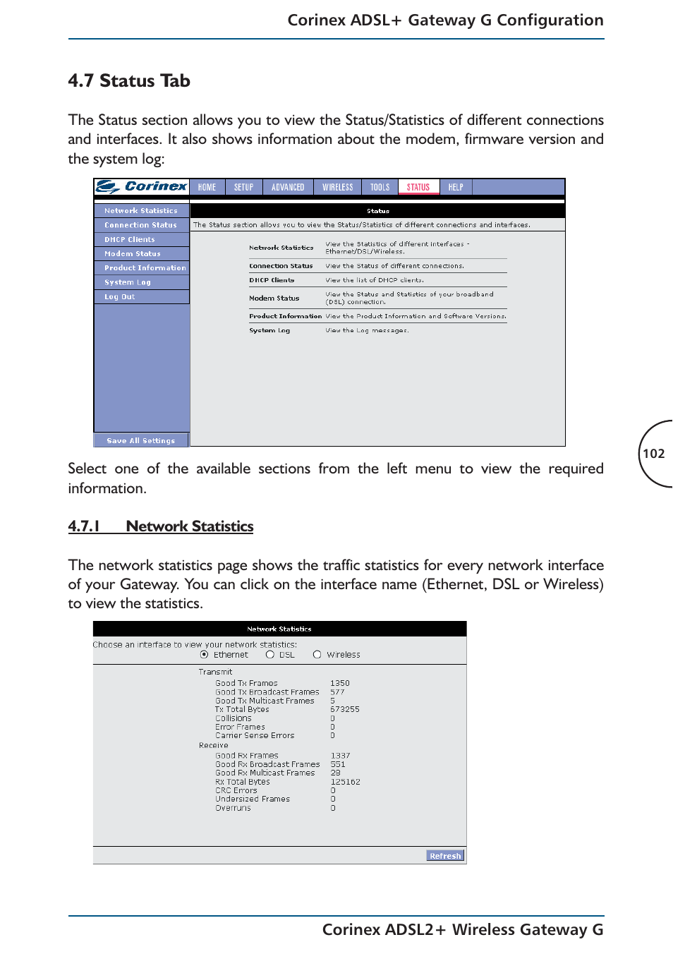 7 status tab | Corinex Global ADSL2+ User Manual | Page 103 / 145