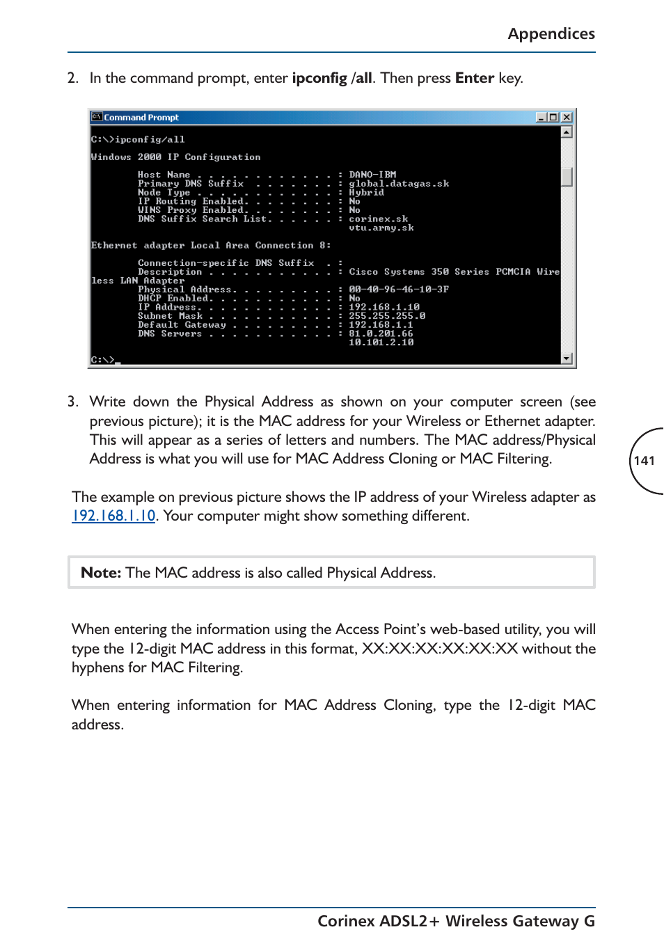 Corinex Global ADSL2+ User Manual | Page 142 / 145
