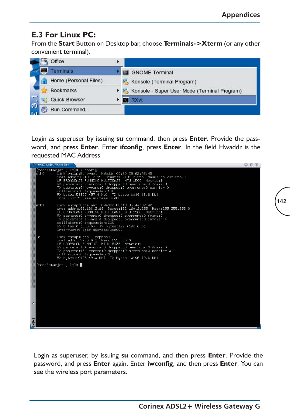 E.3 for linux pc | Corinex Global ADSL2+ User Manual | Page 143 / 145