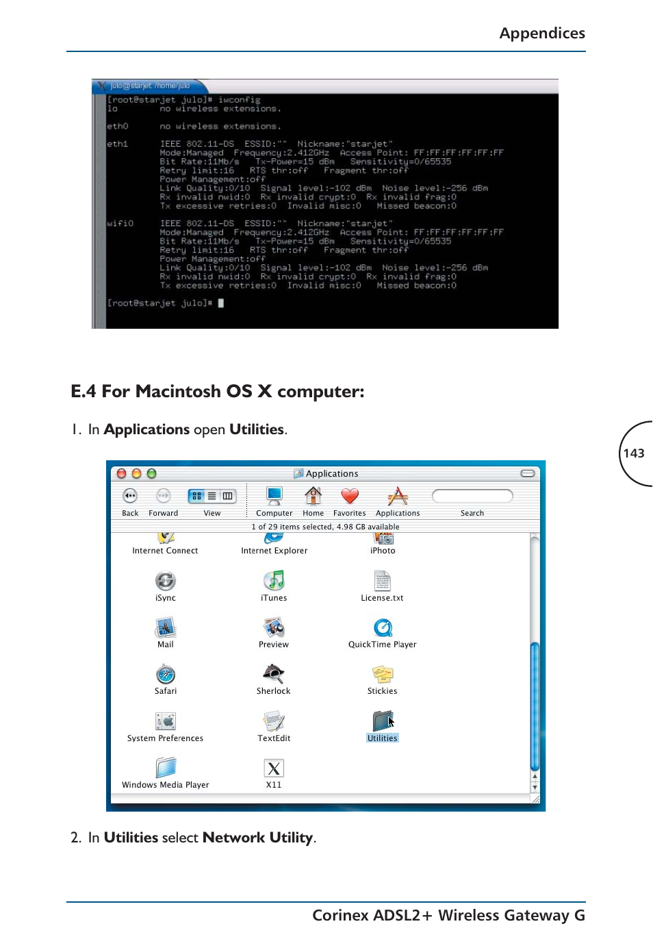 E.4 for macintosh os x computer | Corinex Global ADSL2+ User Manual | Page 144 / 145