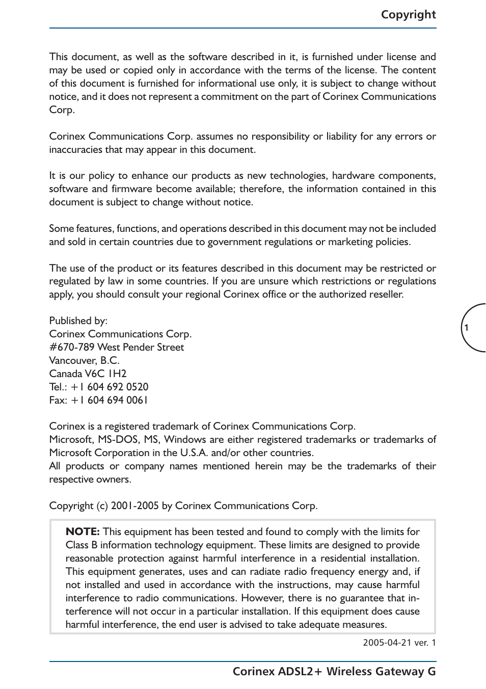 Corinex Global ADSL2+ User Manual | Page 2 / 145