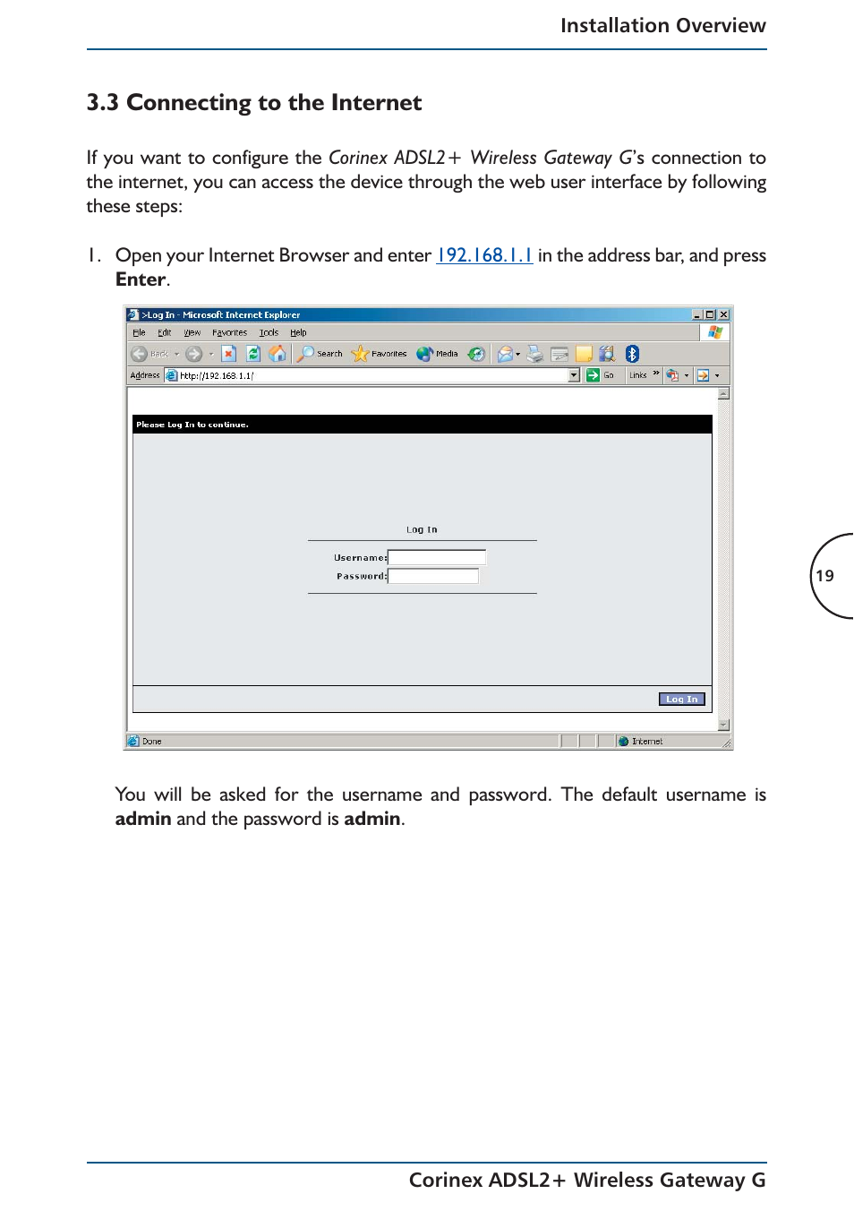 3 connecting to the internet | Corinex Global ADSL2+ User Manual | Page 20 / 145