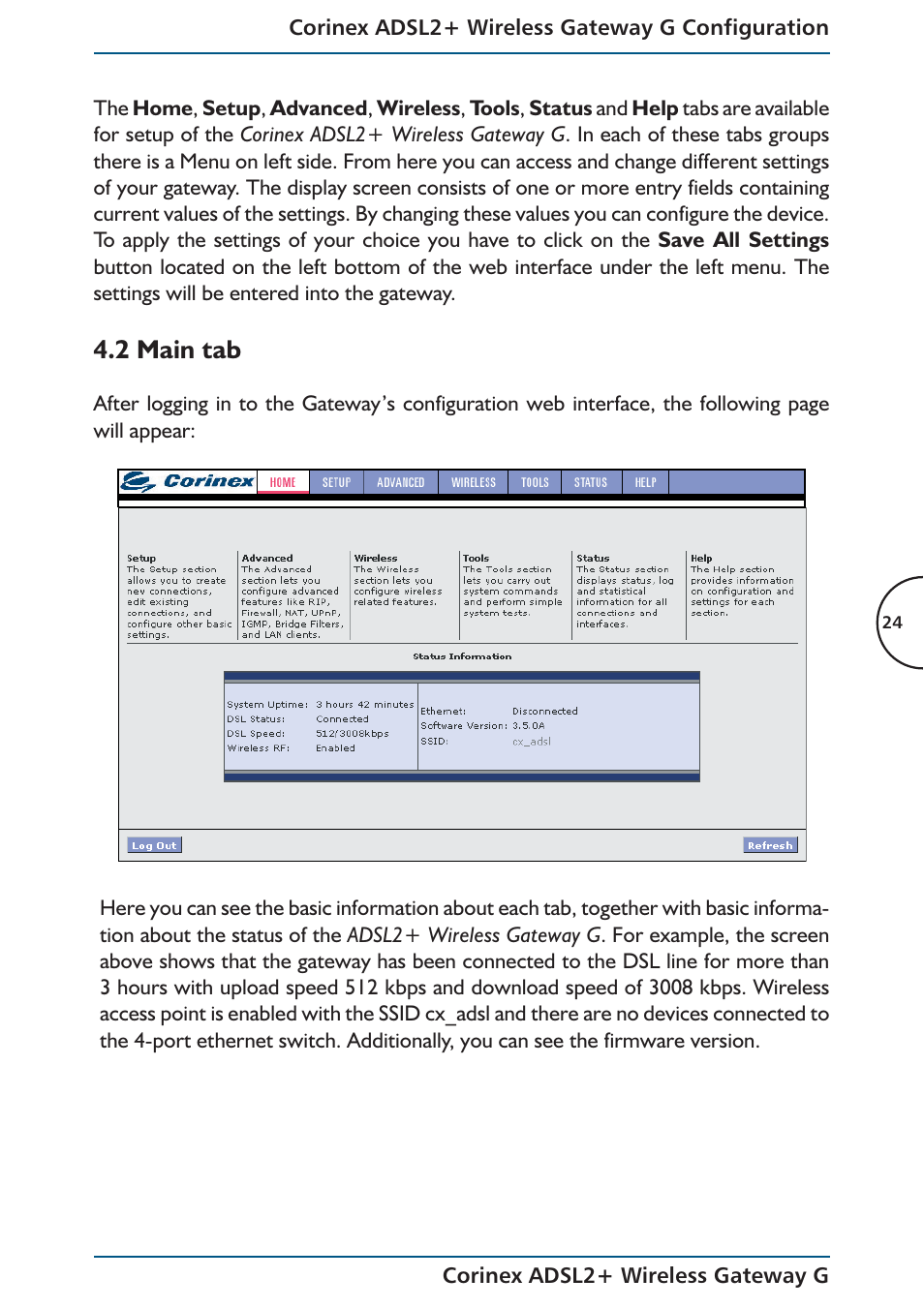 2 main tab | Corinex Global ADSL2+ User Manual | Page 25 / 145