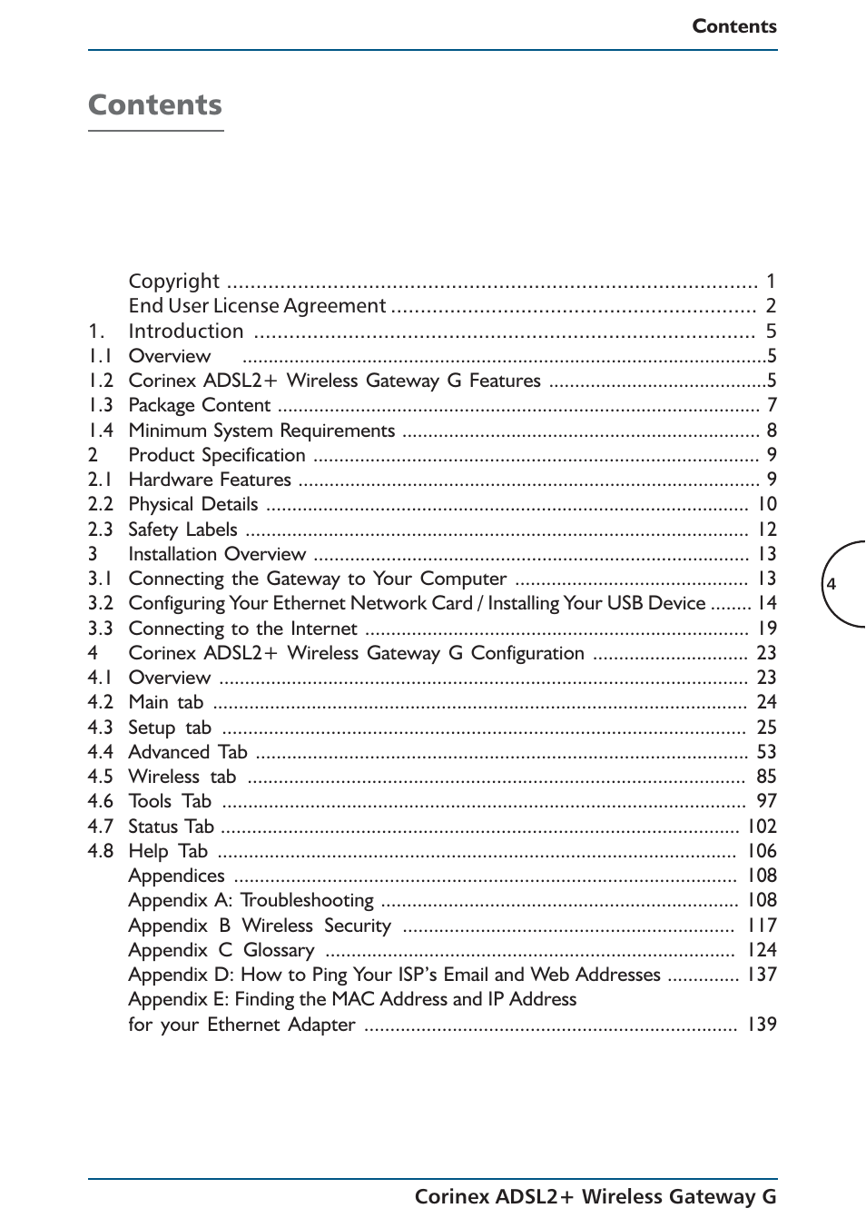 Corinex Global ADSL2+ User Manual | Page 5 / 145