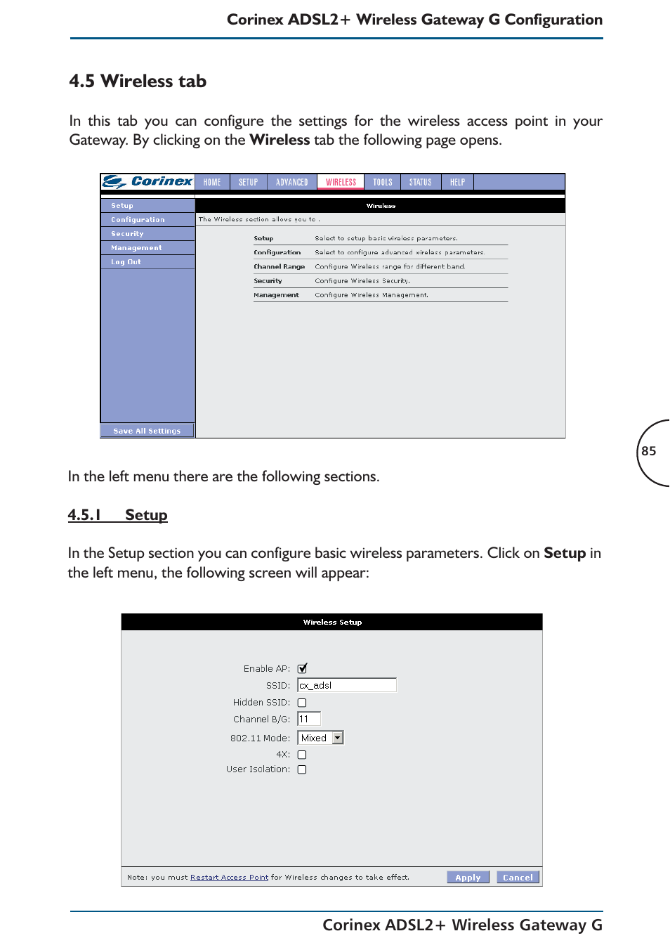 5 wireless tab | Corinex Global ADSL2+ User Manual | Page 86 / 145