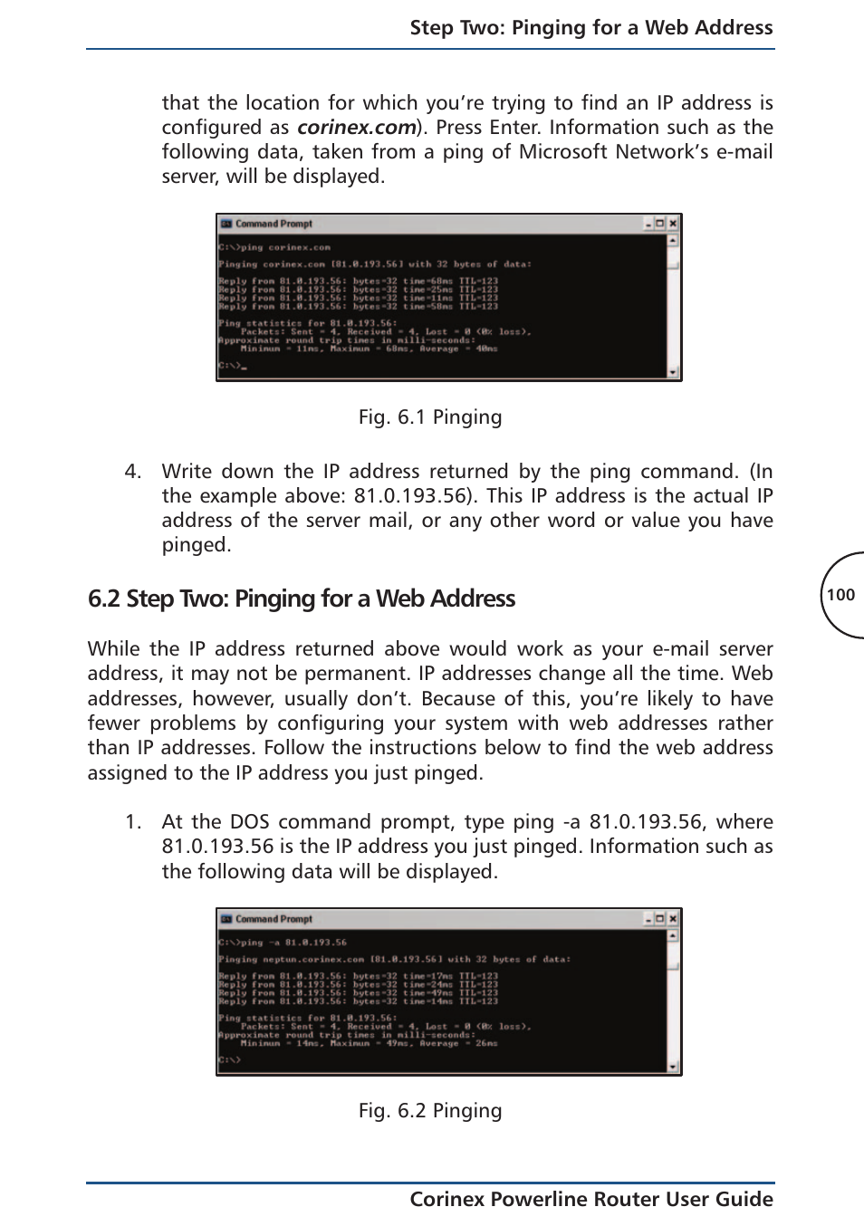 2 step two: pinging for a web address | Corinex Global Powerline Router User Manual | Page 103 / 111
