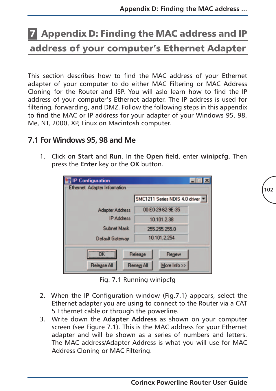 1 for windows 95, 98 and me | Corinex Global Powerline Router User Manual | Page 105 / 111
