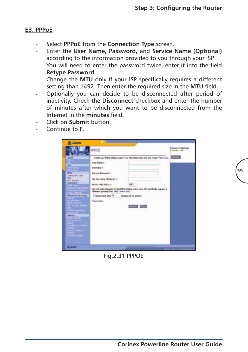 E3. pppoe | Corinex Global Powerline Router User Manual | Page 42 / 111