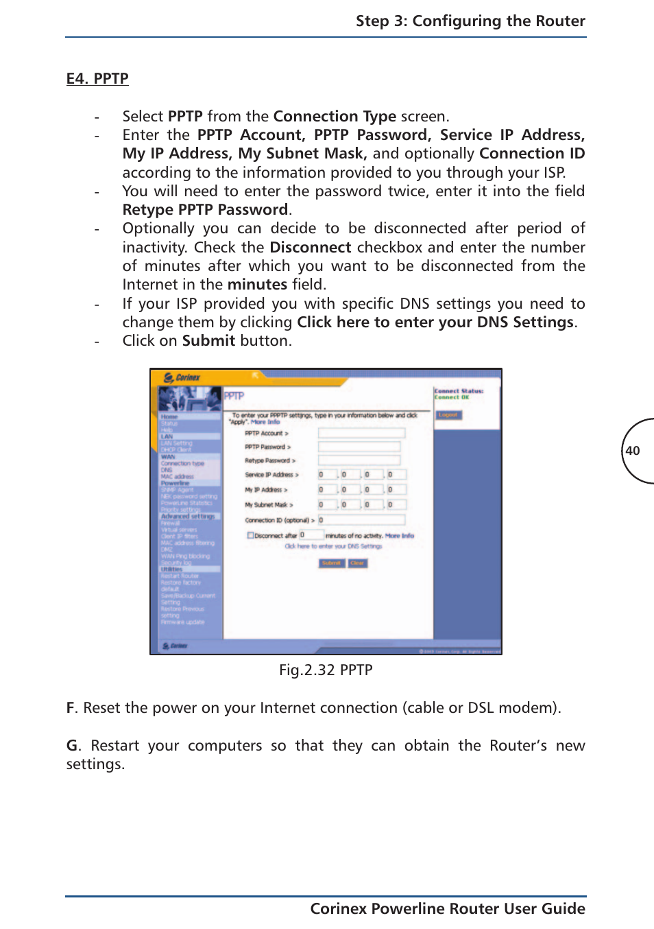 E4. pptp | Corinex Global Powerline Router User Manual | Page 43 / 111