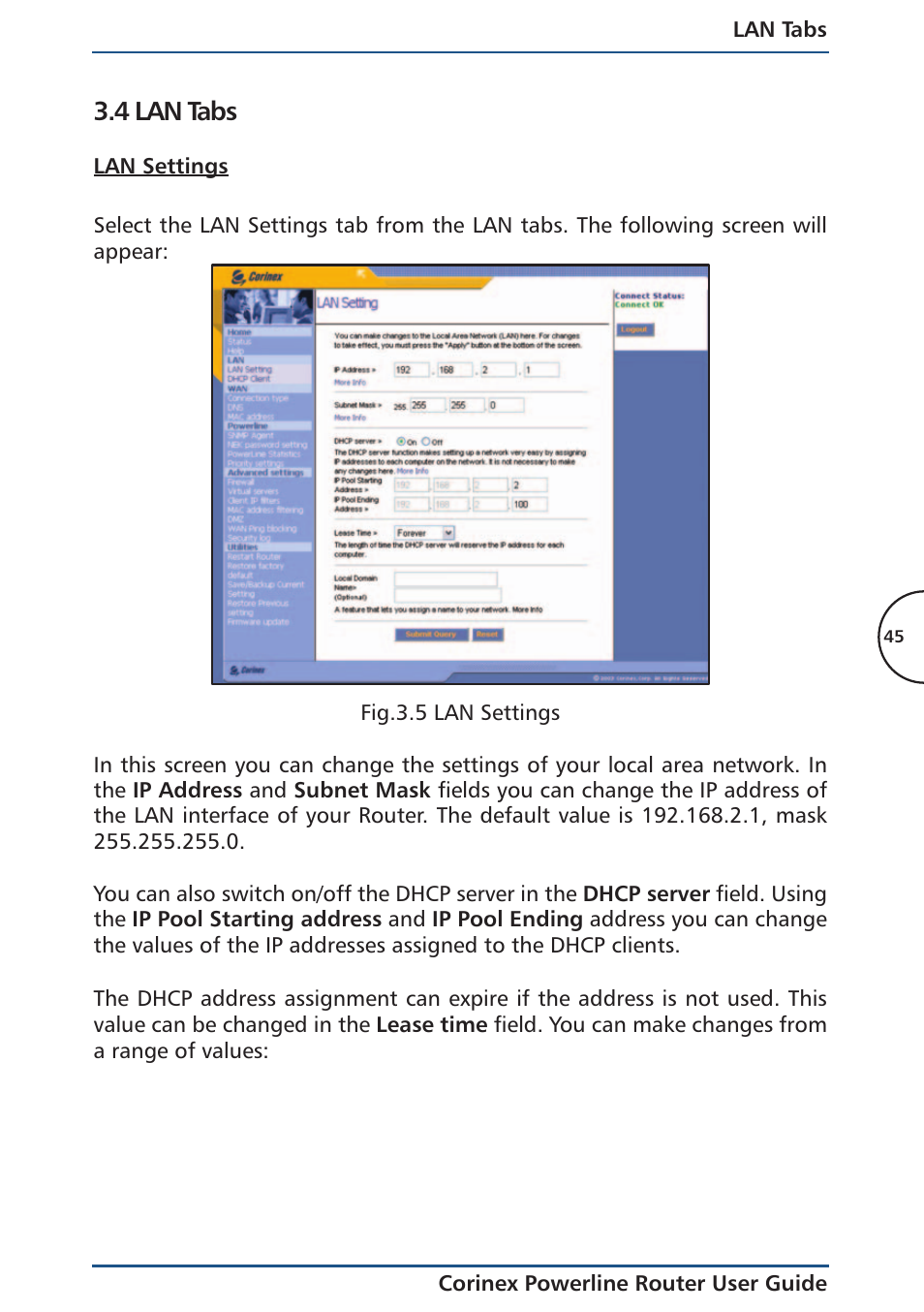 4 lan tabs, Lan settings | Corinex Global Powerline Router User Manual | Page 48 / 111