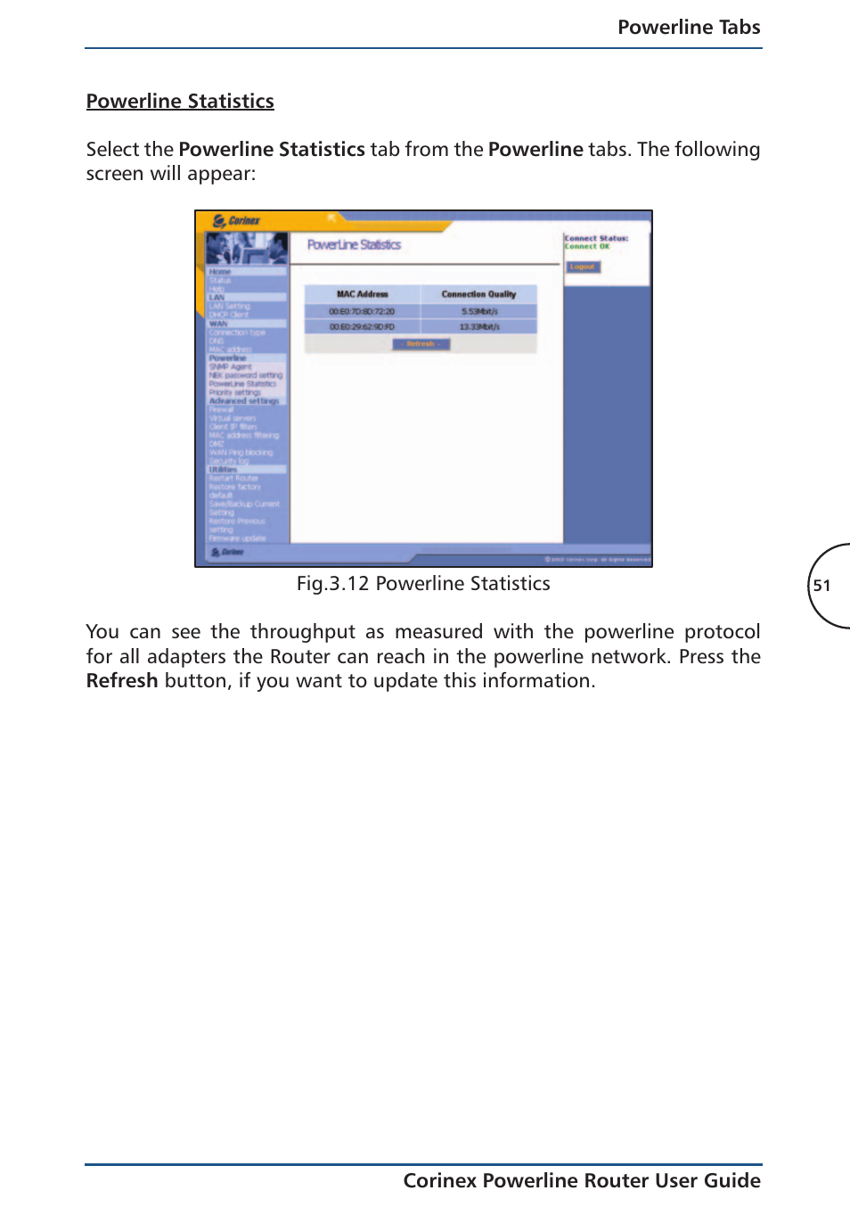 Powerline statistics | Corinex Global Powerline Router User Manual | Page 54 / 111