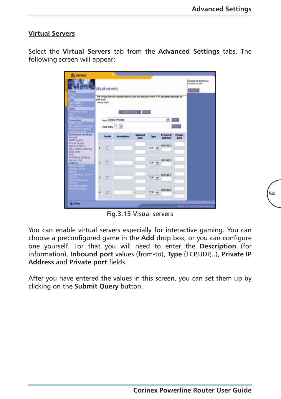 Virtual servers | Corinex Global Powerline Router User Manual | Page 57 / 111