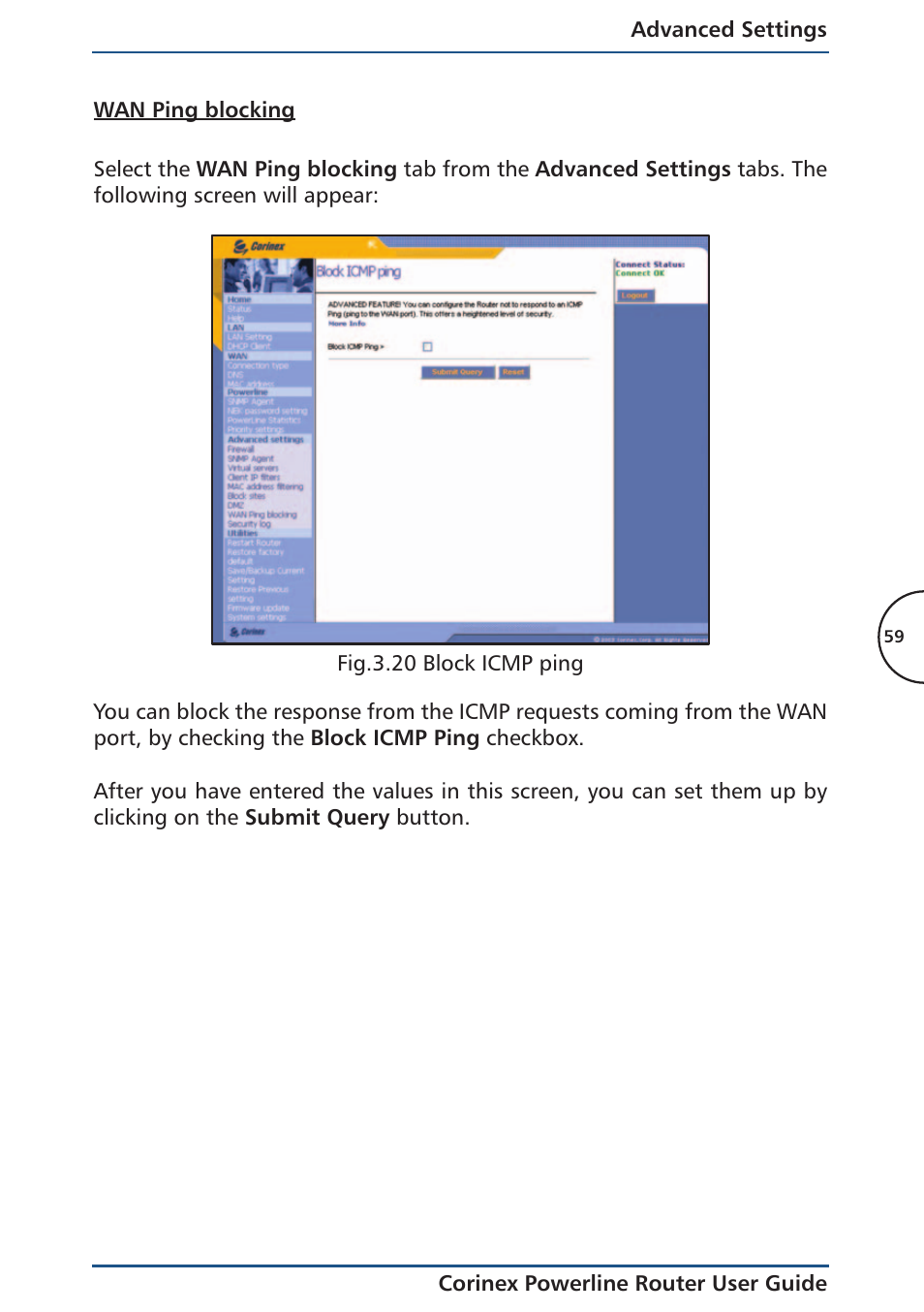 Wan ping blocking | Corinex Global Powerline Router User Manual | Page 62 / 111