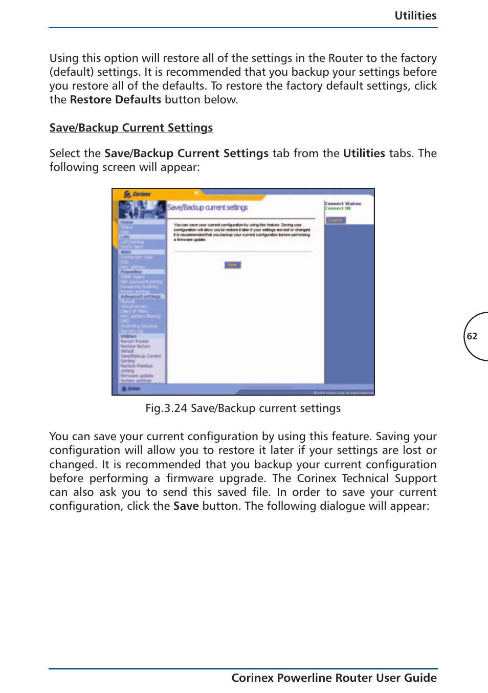 Save/backup current settings | Corinex Global Powerline Router User Manual | Page 65 / 111