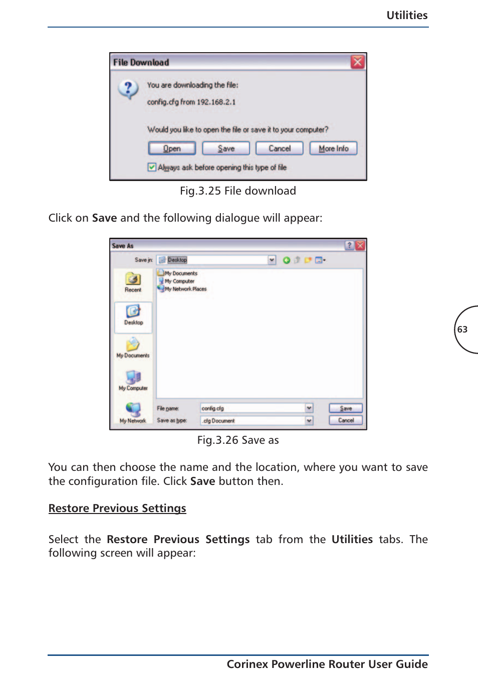 Restore previous settings | Corinex Global Powerline Router User Manual | Page 66 / 111