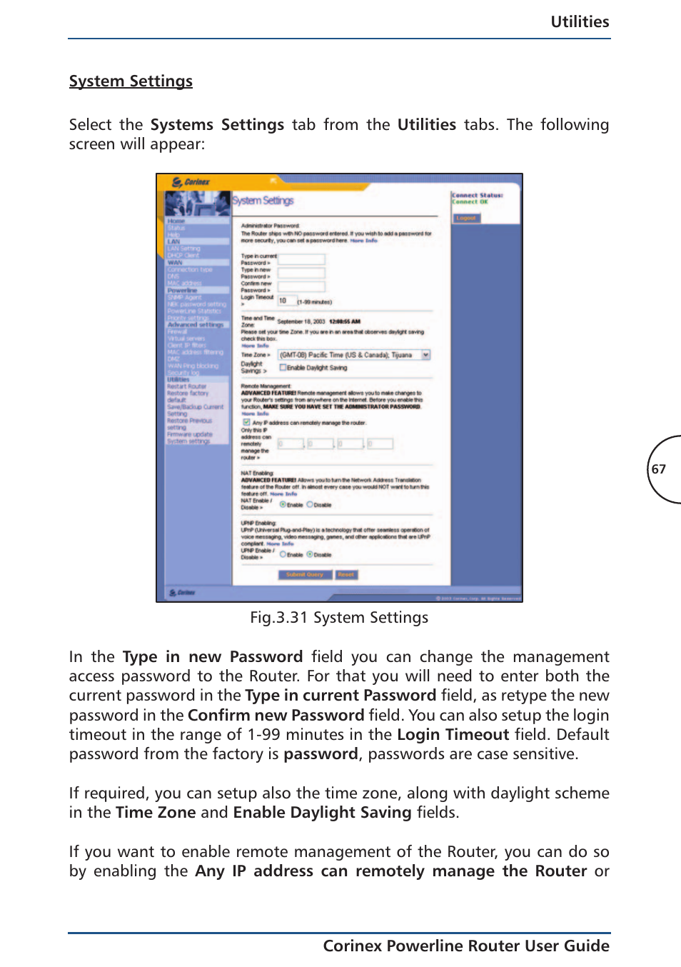 System settings | Corinex Global Powerline Router User Manual | Page 70 / 111