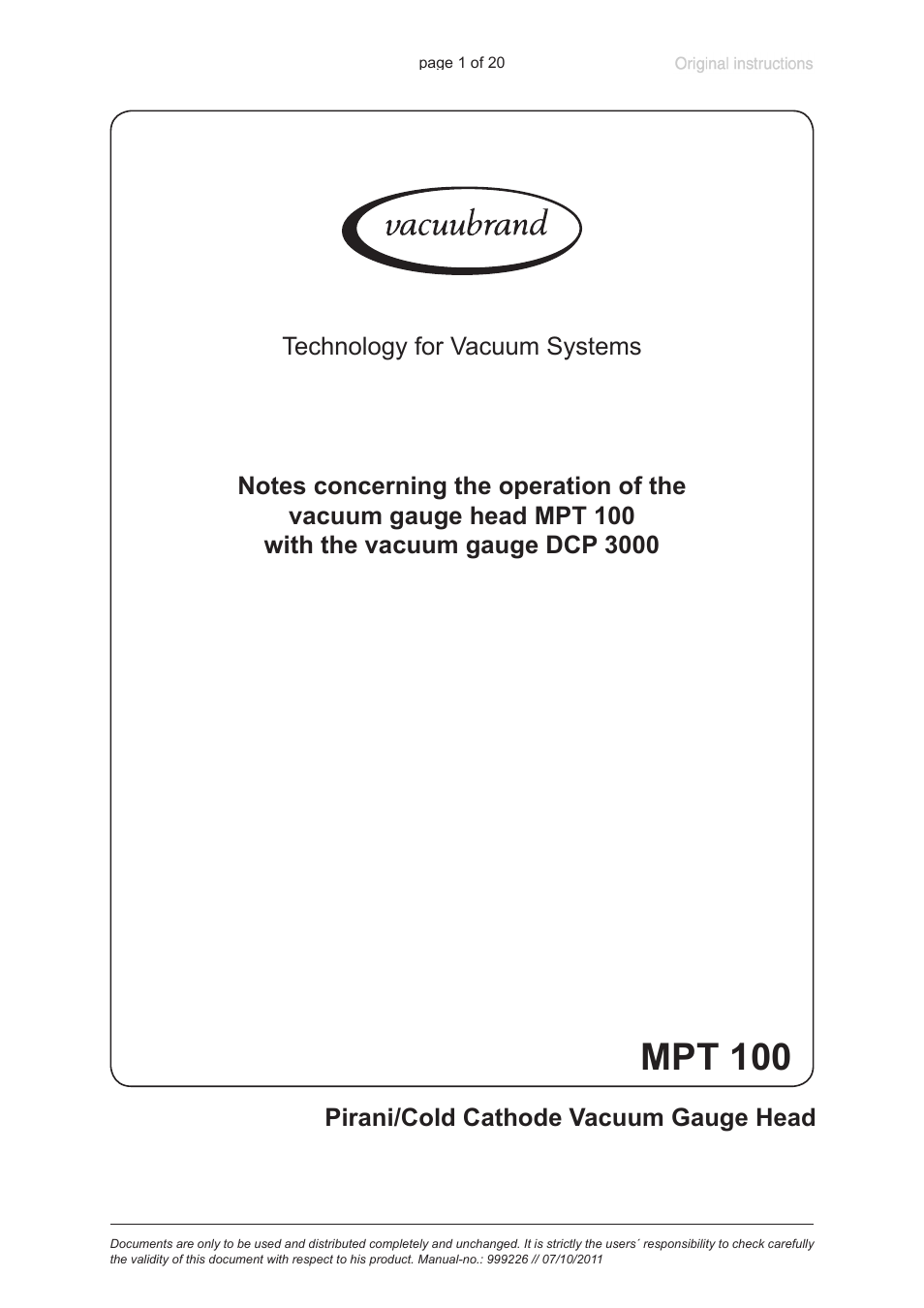 VACUUBRAND MPT 200 User Manual | 20 pages