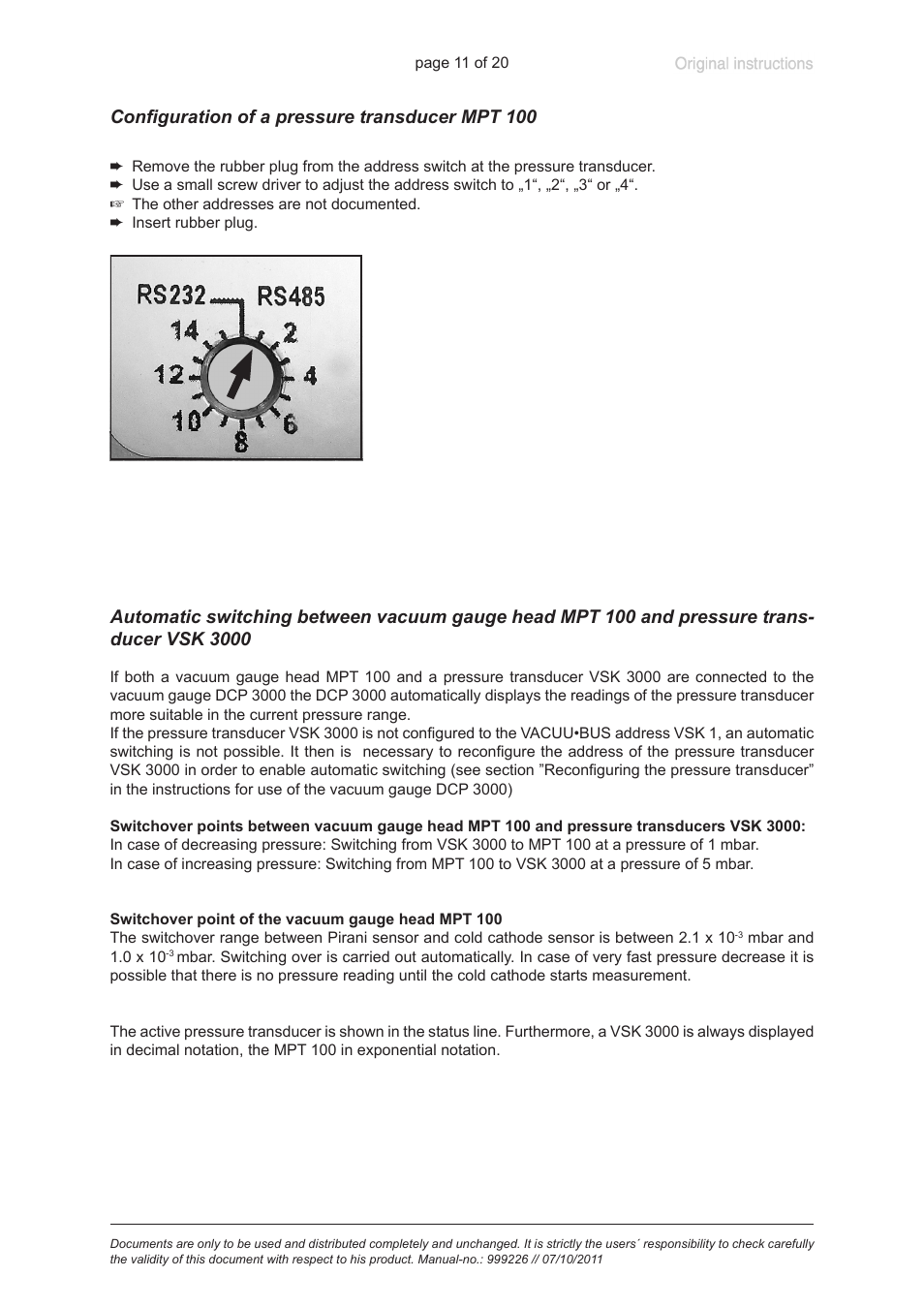 Configuration of a pressure transducer mpt 100 | VACUUBRAND MPT 200 User Manual | Page 11 / 20