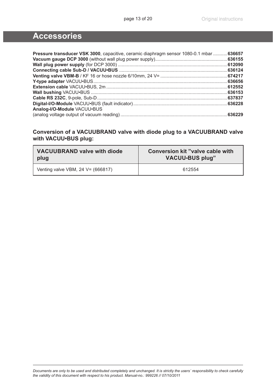 Accessories | VACUUBRAND MPT 200 User Manual | Page 13 / 20