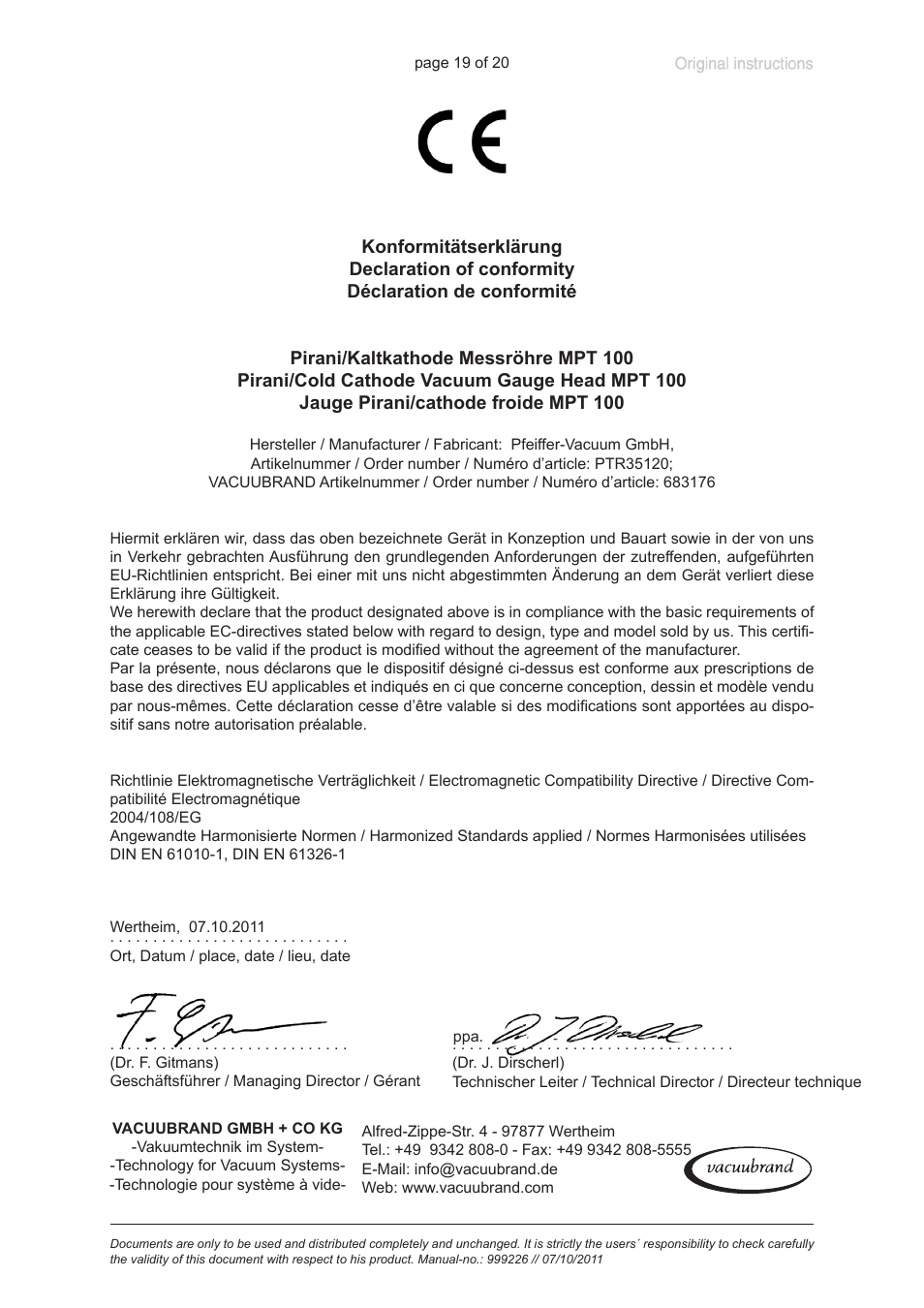 VACUUBRAND MPT 200 User Manual | Page 19 / 20