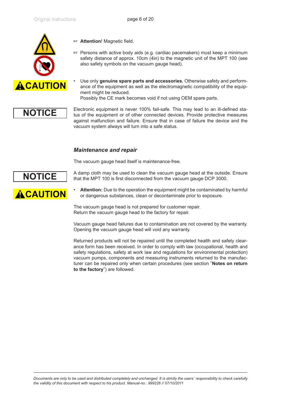 Notice | VACUUBRAND MPT 200 User Manual | Page 6 / 20