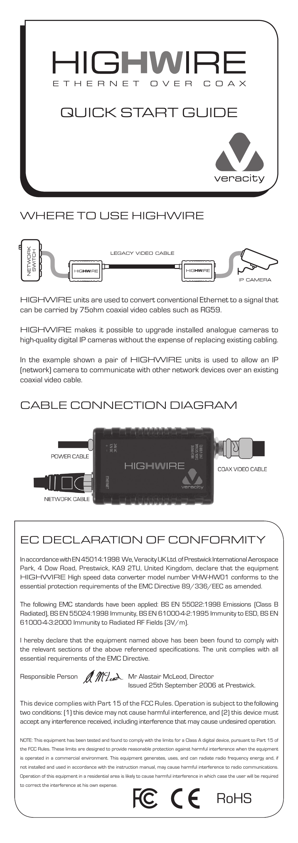 Veracity HIGHWIRE / HIGHWIRE POE User Manual | 2 pages
