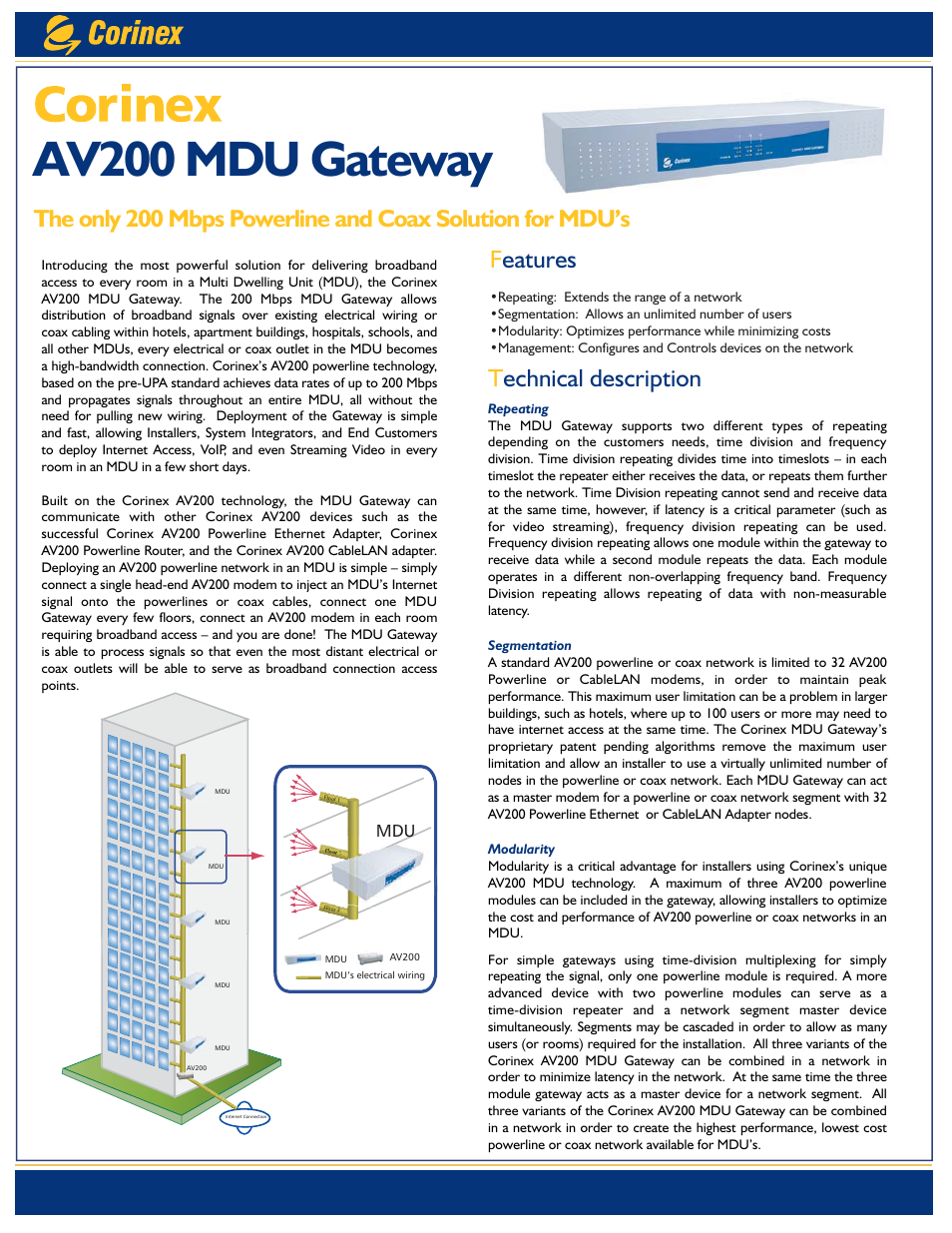 Corinex Global AnyWireConnectivity AV200 MDU User Manual | 2 pages