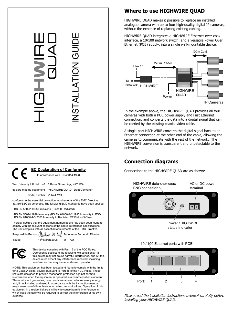 Veracity HIGHWIRE QUAD User Manual | 2 pages