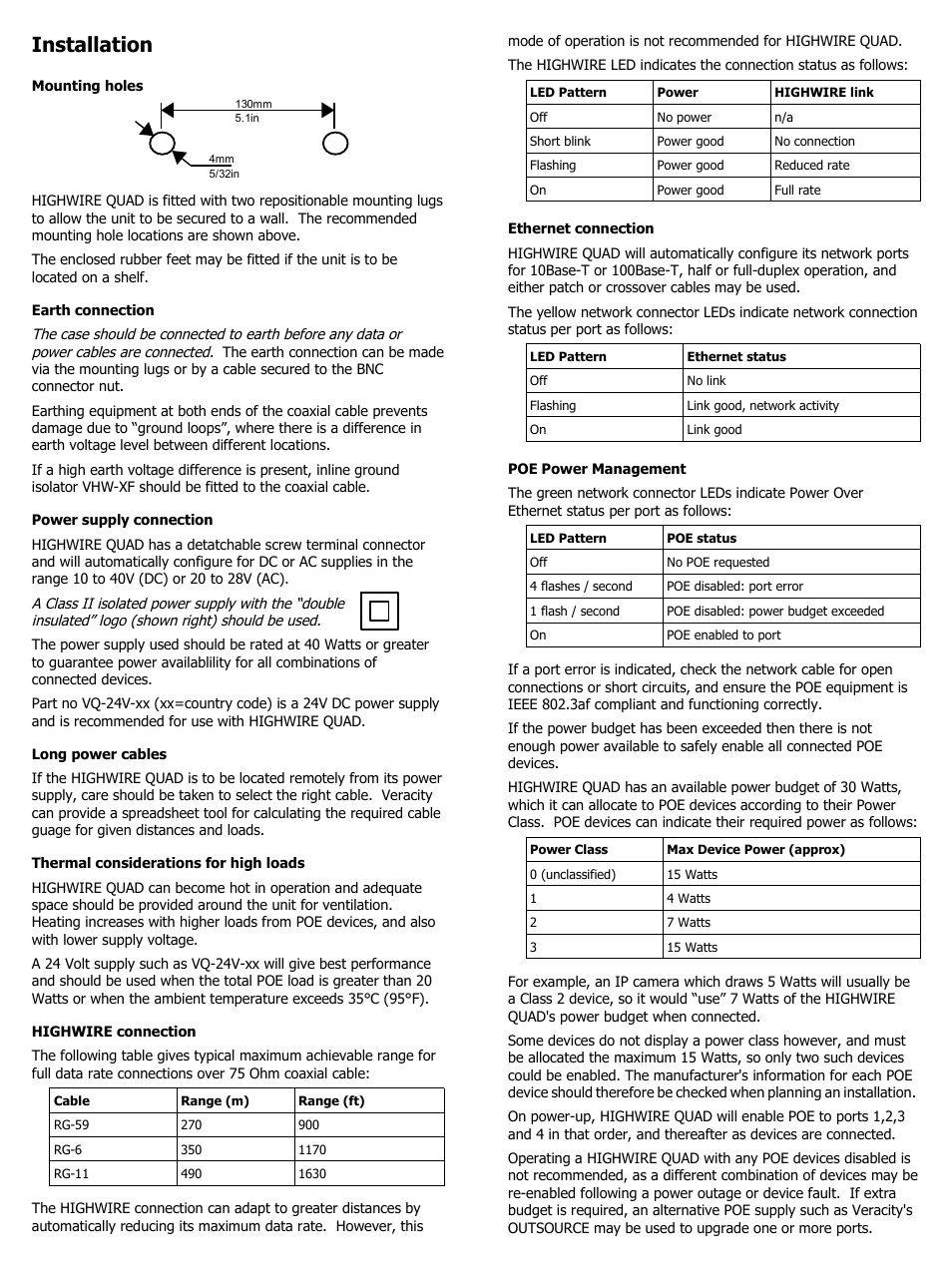 Installation | Veracity HIGHWIRE QUAD User Manual | Page 2 / 2