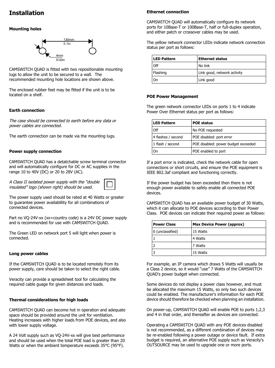 Installation | Veracity CAMSWITCH QUAD (Superceded by CAMSWITCH 4 PLUS) User Manual | Page 2 / 2