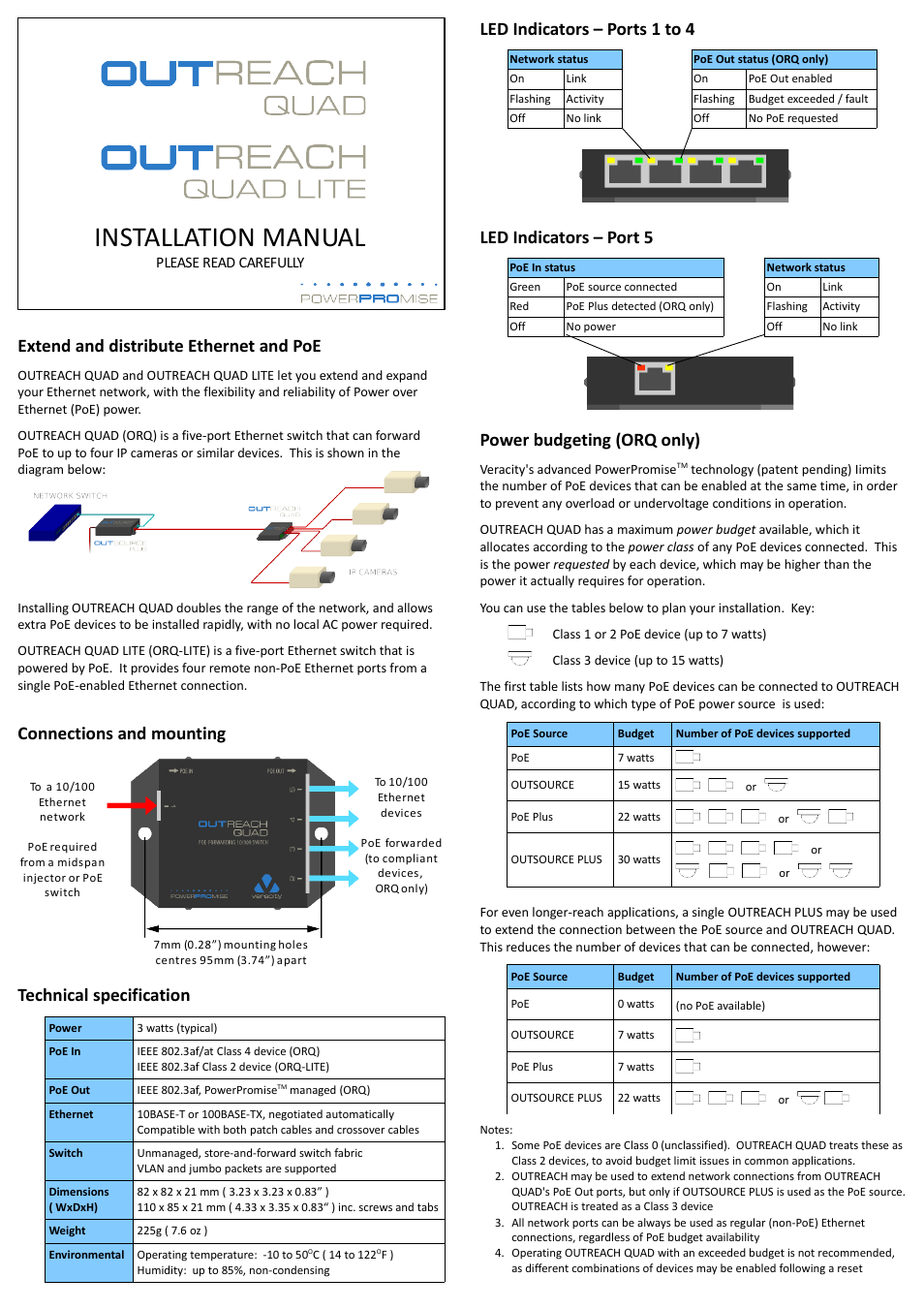 Veracity OUTREACH QUAD LITE User Manual | 2 pages