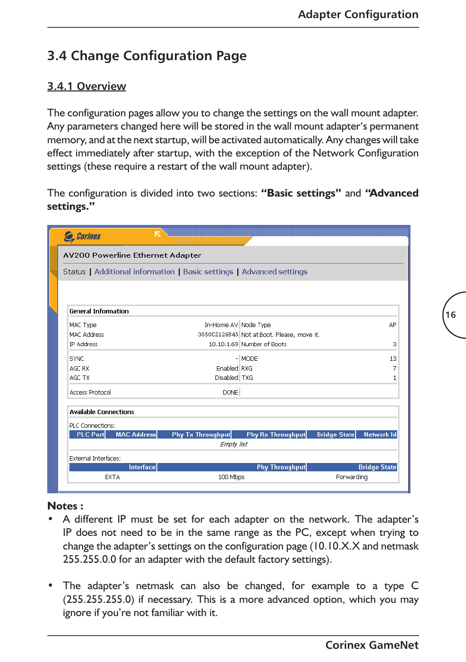 4 change configuration page | Corinex Global Corinex GameNet User Manual | Page 18 / 47