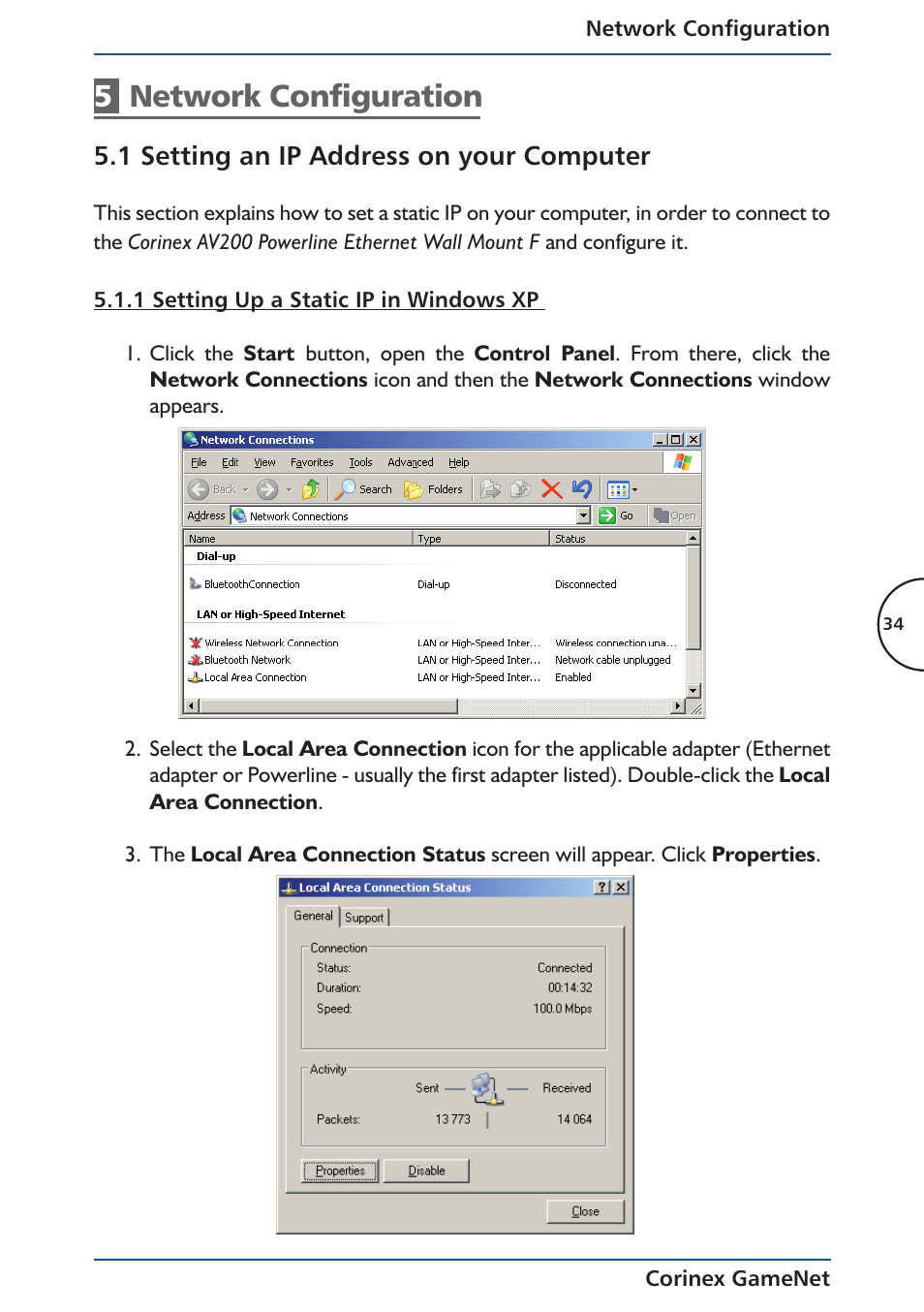 5network configuration, 1 setting an ip address on your computer | Corinex Global Corinex GameNet User Manual | Page 36 / 47