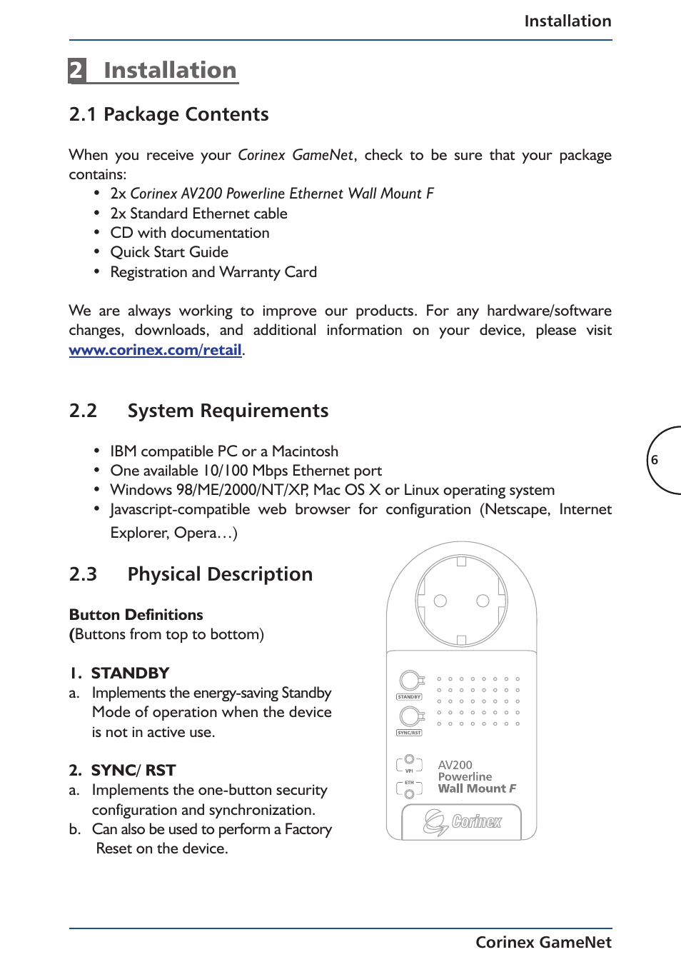 2installation | Corinex Global Corinex GameNet User Manual | Page 8 / 47