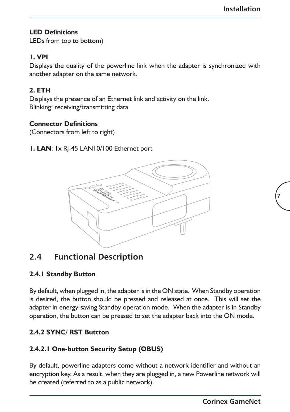 4 functional description | Corinex Global Corinex GameNet User Manual | Page 9 / 47