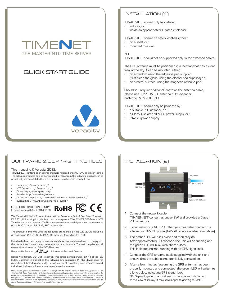 Veracity TIMENET User Manual | 2 pages