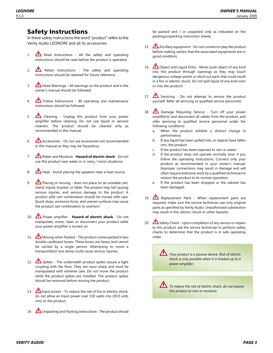 Safety instructions | Verity Audio Leonore User Manual | Page 3 / 12