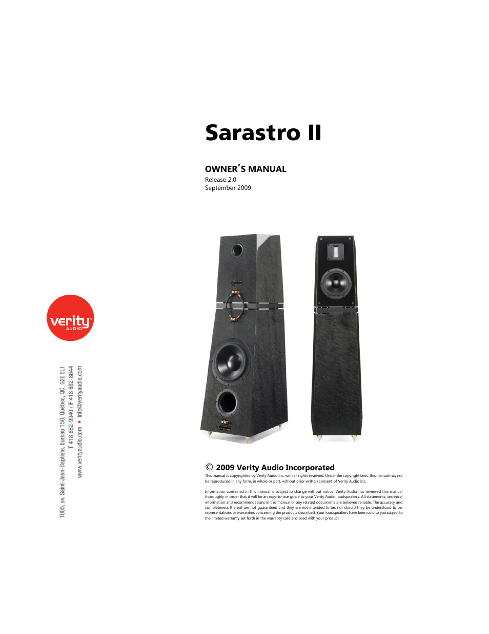 Verity Audio Sarastro IIS User Manual | 12 pages