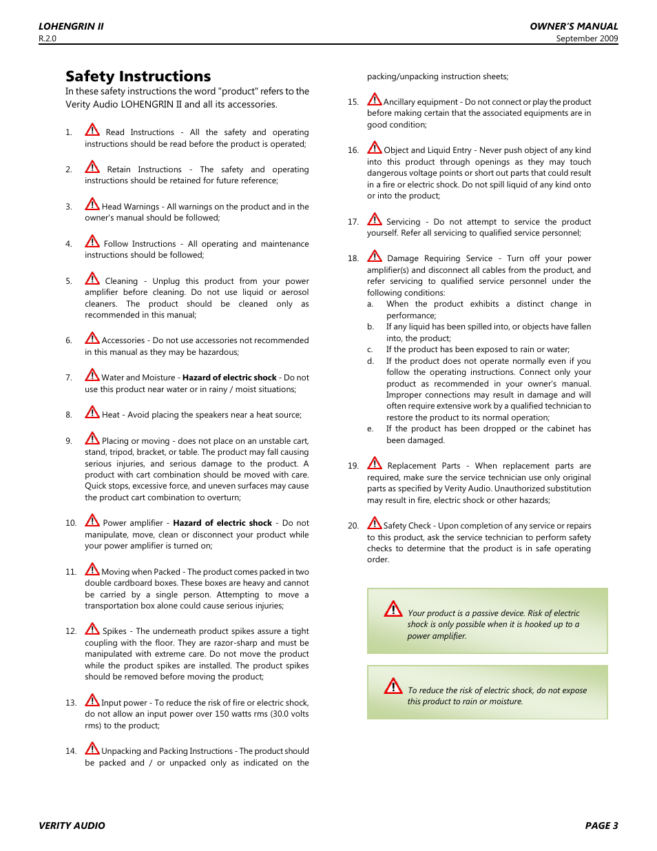 Safety instructions | Verity Audio Lohengrin IIS User Manual | Page 3 / 12