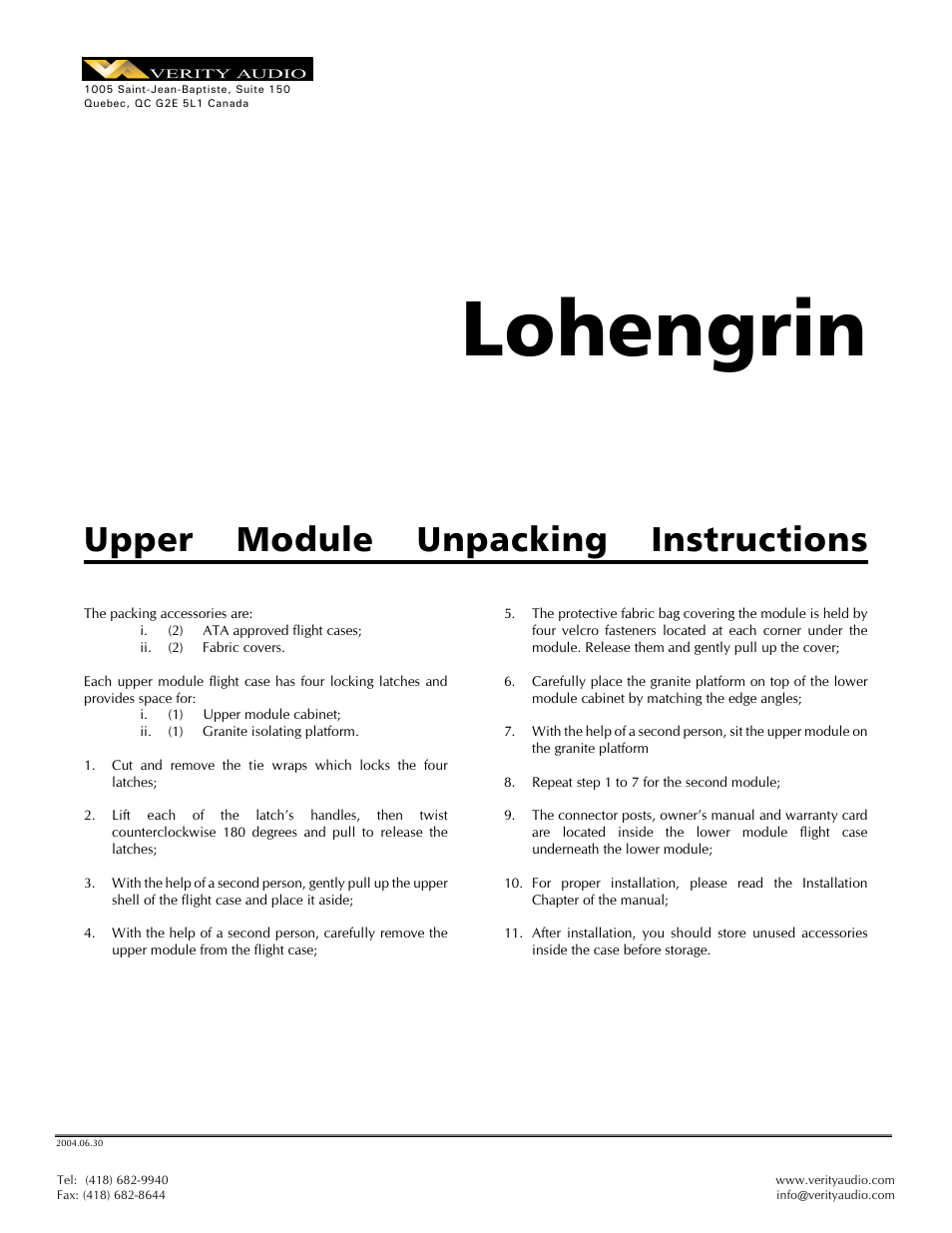 Lohengrin, Upper module unpacking instructions | Verity Audio Lohengrin IIS - Packing / Unpacking Instructions for Monitor User Manual | Page 2 / 2