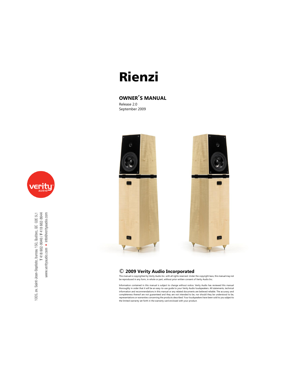 Verity Audio Rienzi User Manual | 12 pages