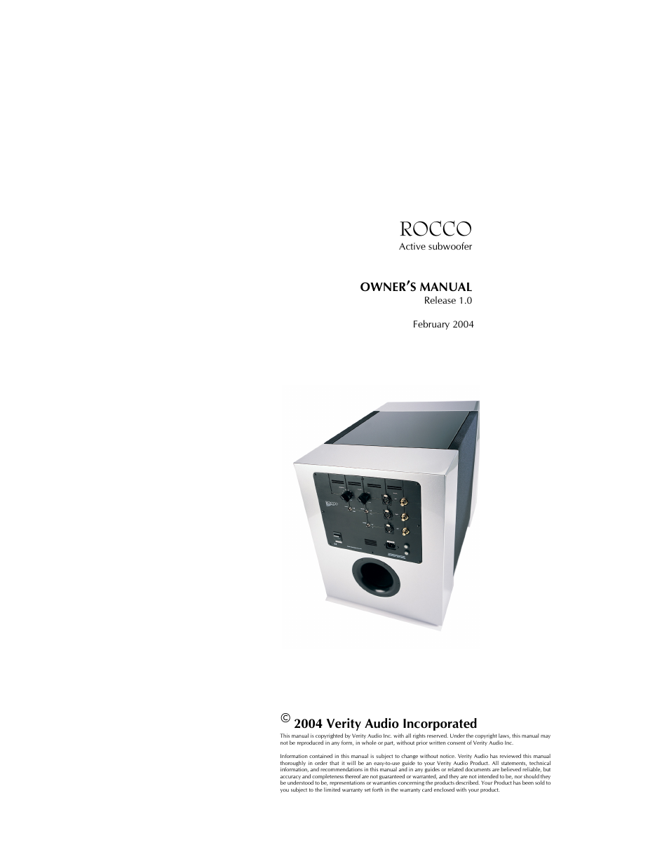 Verity Audio Rocco User Manual | 13 pages