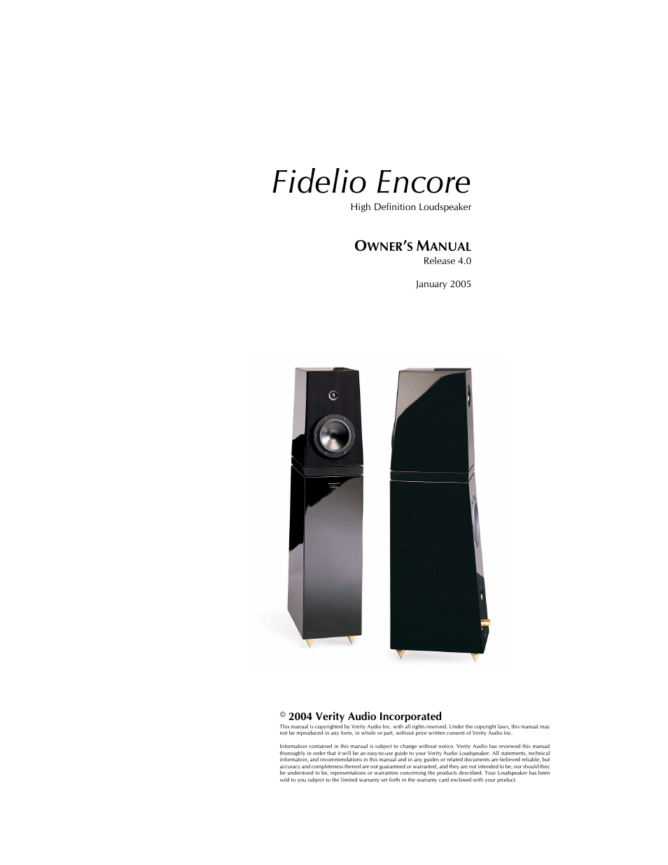 Verity Audio Fidelio User Manual | 10 pages