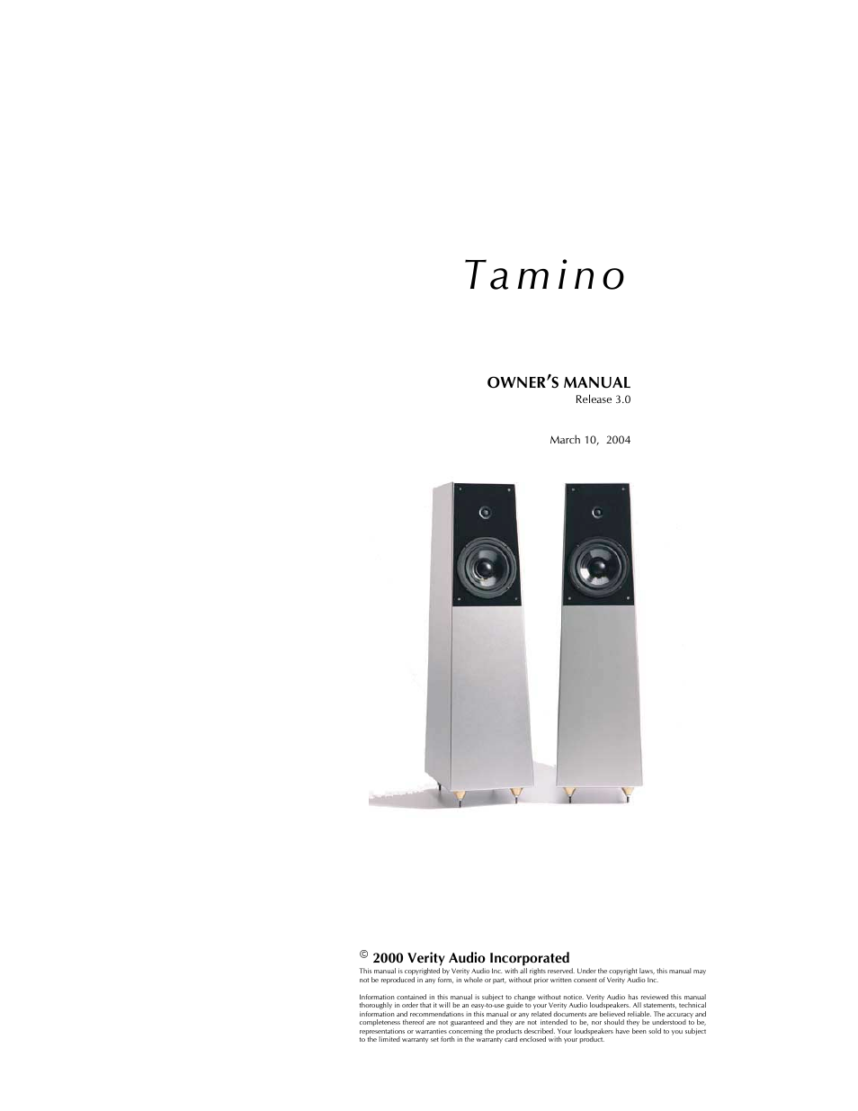 Verity Audio Tamino User Manual | 11 pages